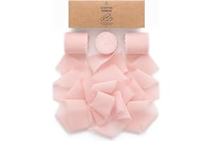Vitalizart 3 Rollos de Cinta de Seda de Gasa Rosa Hecha a Mano con Flecos, Total 3,8 cm x 19,2 m, Juego de Cintas para Invitaciones de Boda, Ramos de Novia, Regalos, Envoltorios, Bricolaje