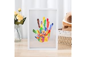 Caffney Family Handprint Kit,DIY Handmade Keepsake Frame,Wooden Hand Prints Ornament Kit with 6 Paints 4 baffles,Newborn Keepsake,Baby Handprint and Footprint Kits for New and Expecting Parents