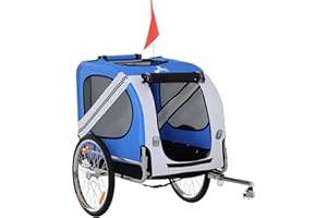 PawHut Remorque vélo pour Chien Animaux Pliable 8 réflecteurs Drapeau Barre attelage Inclus Acier Polyester imperméable Max. 30 Kg 130L x 73l x 90H cm