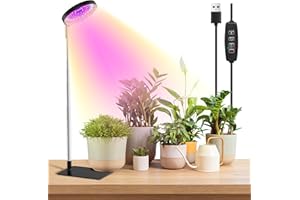 YUYMIKA Grow Lights for Indoor Plants Full Spectrum, 48 LEDs Plant Light for Indoor Plants with 2 Mounting Options, 3 Optional Spectrums, 3/9/12Hrs, 10 Brightness, 7"-26" Height Adjustable (Black)