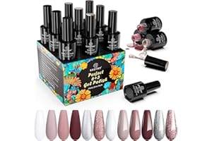 Gel Nagellack, Kastiny 9PCS Champagner Gold Gel Nagellack UV Set, 1 Base Unterlack & 2 Top Überlack, Lange Andauernd Soak Off Gel Nagellack