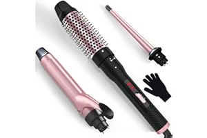 DSGKUU Curling Iron Set with Thermal Brush, Ceramic Curling Irons & Heated Round Brush with Various Attachments, 9-38 mm Large and Small Curls, 30S Quick Heating