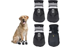 REESTBOO Hundeschuhe, 4 Stück Hundepfotenschutz Hundestiefel mit Anti-Rutsch Sohle, Reflektierendem Riemen, Klettverschluss, Hundeschnee Stiefel Pfotenschutz für mittlere und große Hunde, Schwarz (L)