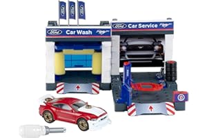 Theo Klein 3313 stacja paliw z modelem Forda Mustanga 2019 I garaż i samochód można zdemontować I Z podnośnikiem i myjnią samochodową I Dla dzieci od 3 lat