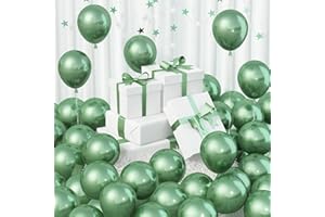Jobkoo 60Pcs Metallic Green Balloons 5Inch Chrome Dark Green Balloon Retro Sage Olive Green Metallic Party Balloons Hunter Green Chrome Helium Balloon for Jungle Birthday Graduation Wedding Decoration