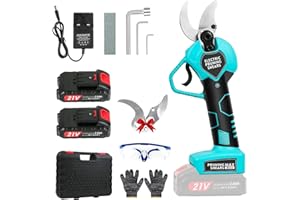 FINEFIZZ Electric Pruning Shears, Electric secateurs Cordless with 2Pcs 21V 2000mAh Rechargeable Batteries & SK5 Blade 40mm Max Cutting Diameter, Professional Garden Electric Scissors for Tree Trimming