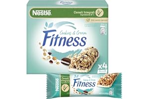 FITNESS Cookies&Cream Barrette Cereali Integrali con Biscotti e Cioccolato Bianco, 4 Barrette da 23,5g (94g)