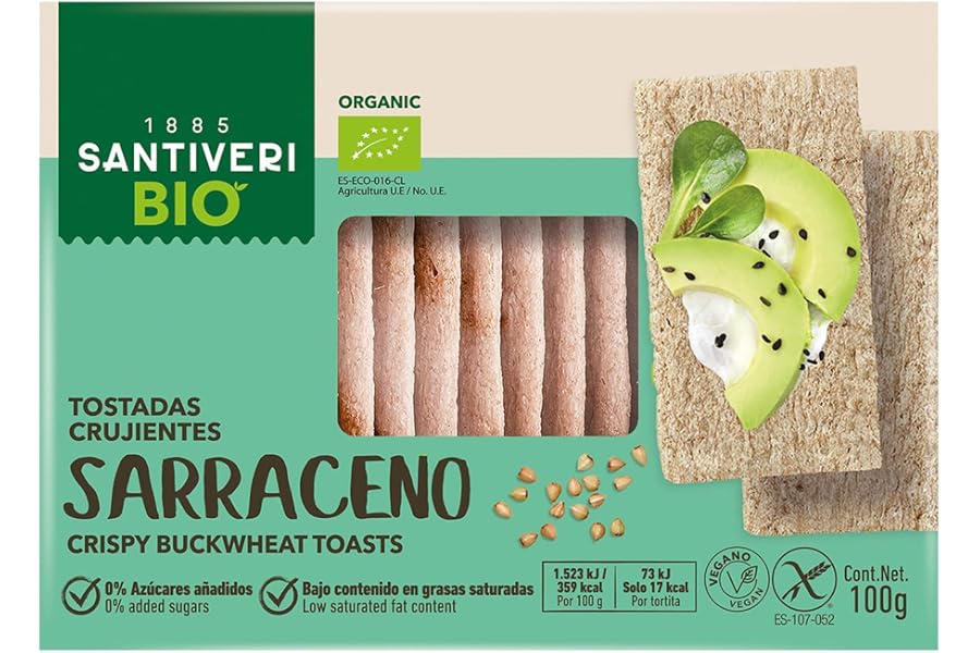SANTIVERI - Tostadas Trigo Sarraceno Bio Sin Gluten - Veganas - 100 g