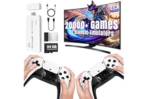 Snxiwth Wireless Retro Game Console, Gaming Stick 4k HDMI Output Built-in 20,000+ Games 23 Emulators, Plug And Play Retro Game Stick for TV, Dual 2.4G Wireless Controller