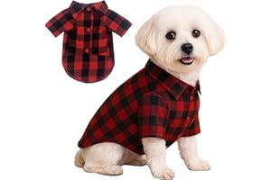 Yoolhamy Camisa a cuadros para perro, ropa roja linda, ropa suave de Navidad, disfraz casual para perros pequeños, medianos y grandes, mascotas (M)