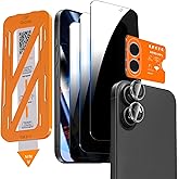QHOHQ 3 Pieces Privacy Screen Protector for iPhone 17 + 1 Set Camera Protector, 25&deg; Tempered Glass Anti-Spy, [12 Feet Militar
