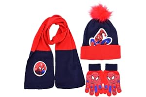 IQEPXTGO Spider-man Cappello a Maglia Avenger Bambini Invernale Sciarpa Guanti Berretto in Maglia Cappello Sciarpe Guanti Set 3pz Cappello Guanti e Sciarpa Sciarpa Beanie Cappello Scaldacollo