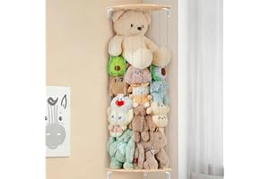 SUNMON Regał ścienny, do przechowywania pluszaków, narożny, pluszak, organizer do przechowywania, 1,8 m, do przechowywania pluszaków, siatka, oszczędność miejsca, regał ścienny, drewniany do pokoju