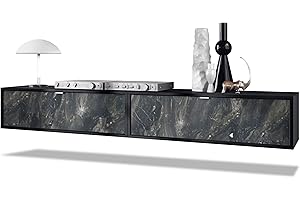 Vladon Set di mobili Porta TV Lana 100 Porta TV da Parete ciascuno 100 x 29 x 37 cm, Struttura in Nero Opaco, Frontali in Marmo Grafite | Ampia Scelta di Colori