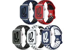 Dirrelo Zestaw 5 pasków sportowych do zegarka Apple Watch 49 mm, 45 mm, 44 mm, 42 mm, 41 mm, 40 mm, 38 mm, dla mężczyzn, miękki, oddychający, silikonowy, do zegarka Apple Watch 9, 8, Ultra, 2, 7, SE,