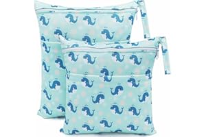 CHEESANHERR Nasstaschen Windeltasche, 2 Stück Wetbag Organiser Kindergarten, Stoffwindeln Wickeltasche Groß Nasssack Nassbeutel Naßtasche Wiederverwendbare wasserdichte für Baby (Blauer Wal)