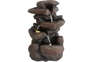 ‎DRULINE DRULINE Zimmerbrunnen mit LED - Zimmer Wasserfall Brunnen - Kaskadenbrunnen - Zimmerbrunnen - Polyresin Stein Optik - B/H/T ca. 26 x 45 x 20 cm - Grau - Indoor