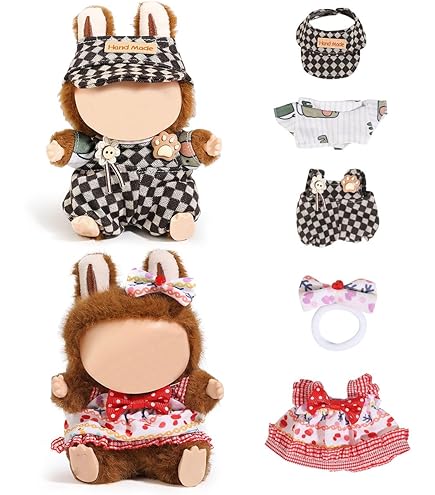 Ropa Para Muñecas De 17cm, Accesorios Para Muñecos De Peluche Disfraces Diy Cuadros Violeta De Dibujos Animados Overol A Cuadros Violeta