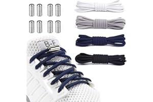 OLUKSSCK 4 Paires Lacets Élastiques pour Enfants et Adultes| Élastiques Lacets en Caoutchouc avec Fermeture en Métal - No Tie Lacets en Silicone| Lacets de Sport de Chaussures pour Toutes les Chaussures