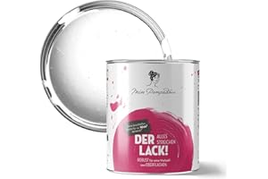 MissPompadour seidenmatte Holzfarbe Innen & Außen 1L Weiß mit Weiß, Möbelfarbe ohne Schleifen - Farbe für Holz, Metall, Kunststoff - Holzlack, Möbellack schnelltrocknend mit hoher Deckkraft