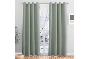 PONY DANCE Sage Green Blackout Eyelet Curtains - Thermal Insulated & Sunlight Blocking, Energy Saving & Room Darkening Curtains for Bedroom, Window Treatment Privacy Protection Drapes, 46 x 84, 2 Pcs
