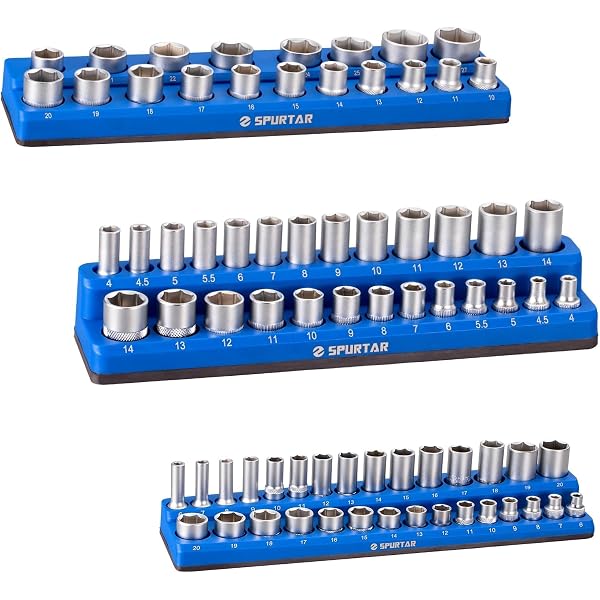Spurtar 6-Piece Magnetic Socket Organizer – Metric & SAE Trays For 1/4", 3/8", 1/2" Drives, Holds 143 Standard & Deep Sockets