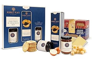 TOPLINE Festive Cheese Hamper Selection Gift - Ilchester 4 x 100g Assorted Cheese Box & 2 x 190g Cheeseboard Chutneys Crackers Selection Box Christmas with Card. Christmas Gifts for Him or Her