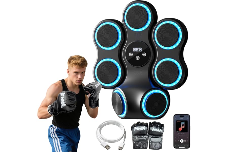 Music Boxing Machine for Adults Kids,Interactive Punching Trainer with Boxing Gloves, Large Size Wall Mounted punching bag