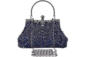 Selighting Cartera de Mano Fiesta Vintage, Clutch Mujer Elegante Bolso de Noche Bolsos de Embrague con Cuentas para Fiesta Cóctel Ceremonia Boda Novia (Azul)