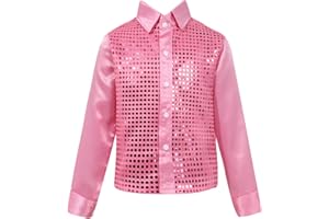 Rswnyirn Kids Boys Sparkly Sequins Jacket Blazers Long Sleeve Shirt Top for Latin Jazz Dance Stage Performance