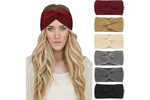 DRESHOW 6 Pieces Women Warm Knitted Headband Winter Ear Warmer Crochet Head Wraps Thick Cable Headband