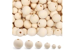 LotFancy Perline di Legno da Infilare, 500 Palline con Foro in 6 Misure, Perline di Legno Naturale da 8 mm, 10 mm, 12 mm, 14 mm, 16 mm e 18 mm per Braccialetti Fai da Te e Artigianato in Macramè