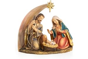 Logbuch-Verlag kleine Krippe zum Hinstellen Tischkrippe Figur Maria Josef Jesukind im Stall braun Gold 12 x 11,5 cm