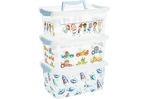 2friends - Set di 3 contenitori per bambini - blu - con coperchio, maniglie e chiusure a scatto - 29 x 19,3 x 13 cm - 4 litri - in plastica - Made in EU