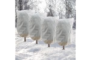 DazSpirit 4 Packs Plant Fleece Frost Protection, 60 x 80 cm Non-Woven Garden Fleece Frost Protection with Drawstring, Plant Covers for Winter to Protect Outdoor Plants, Frost, Insects