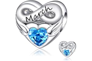 FOREVER QUEEN Women's Heart Birthstone Charm for Bracelet 925 Sterling Silver Heart Infinity Charms Bead, Birthday Gift With Jewelry Box