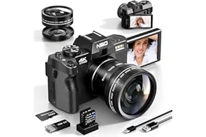 NBD Cámara Digital 48MP 4K HD compacta cámara Infantil con Tarjeta de 32 GB, Zoom Digital, 16 x Pantalla 3 '' 180°, Lente Gran Angular, cámara Adolescente Recargable portátil (Negro)