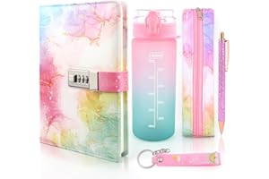 XOURSPATY Diary with Lock Girls Drinking Bottle, Gifts for Girls 8 9 10 11 12 13 14 Years, Back to School Birthday Gift Teenager Girls Age 7-15, Notebook with Code Water Bottle Pen School