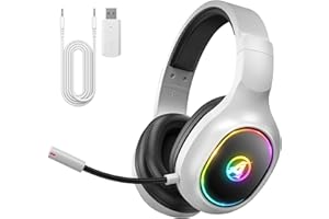 Awinnasey 2.4GHz Wireless Gaming Headset with Wired Mode, 5.4 Bluetooth Wireless Headphones for PS5, PS4, PC, Switch, Mac, Computer, Gaming Headset with Microphone, LED, Low Latency, White