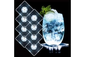 MEDOYOH 8er-Set Quadratisch Kühle Weiß LED Untersetzer für Getränke, ON/Off Wasserdicht Acryl Getränke Untersetzer Leuchtende für Gläser Flaschen Partys Hochzeiten Bar Weihnachten