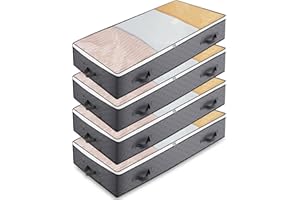 Toaren Lot de 4 Sac de Rangement sous Lit 90L Bacs de Rangement sous Le Lit Rangement sous Lit avec Fenêtre Transparente Poignée Renforcée pour Couettes, Draps, Vêtements, Couvertures,Oreillers(Gris)