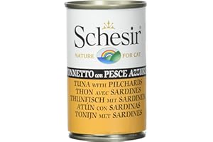 Schesir, Mokra karma dla dorosłych kotów, aromat Bacoreta z niebieską rybą, przygotowana w miękkiej żelatynie - łącznie 0,84 kg (6 puszek x 140 gr)