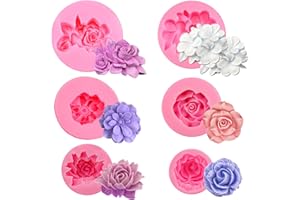 Girihe 6 PCS Silicone Flower Moulds, Reusable Silicone Moulds Candle Mould 3D Rose & Siliconee Mould for Crafting Decorations for Chocolate Cake, Candle Making