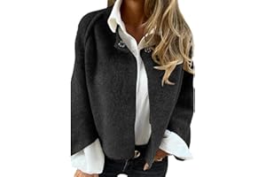 MAOAEAD 2024 Damen-Mantel mit Rundhalsausschnitt, Wolle, langärmelig, für Herbst und Winter, warme Croppedjacke, trendig, kurz, Wollmäntel für Damen