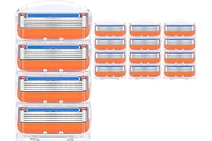 JUSTAEWILL 16pcs Razor Blades Compatible with Gillette Fusion 5, 5-Layer Face Shaver Replacement Blades with Lubrication Strip for Men (Orange)