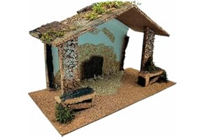 Acan Tradineur - Cueva/Portal de belén de Madera, Pesebre, Cueva con tejado para Nacimiento - Figura de Navidad, decoración navideña Tradicional -23 x 35 x 13 cm