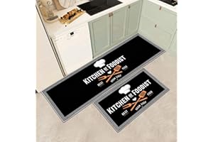JEFFEL Set di 2 tappetini da cucina antiscivolo, lavabili, anti-affaticamento, per cucina, decorazione per la casa, ufficio, scrivania in piedi (H, 43x75+43x150cm)