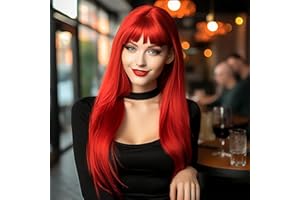 BERRYLION Wig With Bangs For Girls|Long Colored Wigs for Women (Red-Straight)