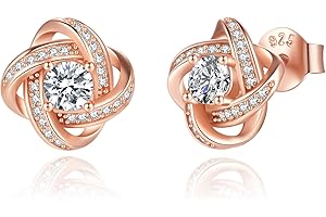 Jrêveinfini Pendientes Mujer Plata 925 Nudo del Amor con Trébol de Cuatro Hojas y Circonitas – Pendientes Pequeños Elegantes Hipoalergénicos para Regalo Madre, Novia, Amiga