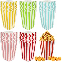 120 Boîtes à Popcorn En Papier Rayé - 280g/m², Rouge Et Blanc, Pour Fêtes, Mariages, Soirées Cinéma